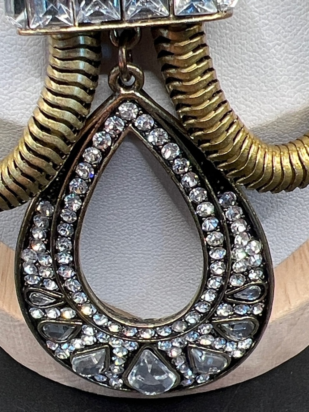 Gold-Tone Statement Necklace with Crystal Teardrop Pendant - Picture 3 of 6